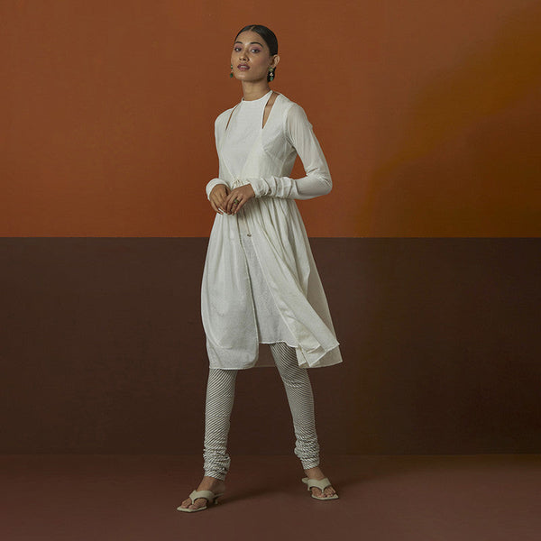 Cotton Silk Angrakha Kurta | White