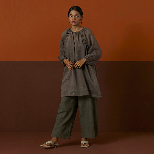 Cotton Silk Kurta Top | Raglan Sleeves | Grey