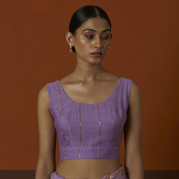 Cotton Silk Sleeveless Blouse | Purple