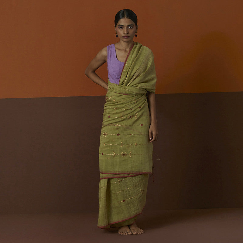 Cotton Silk Saree | Floral Pattern | Green