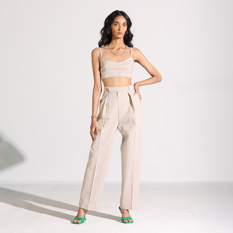 Linen Straight Pants | Beige