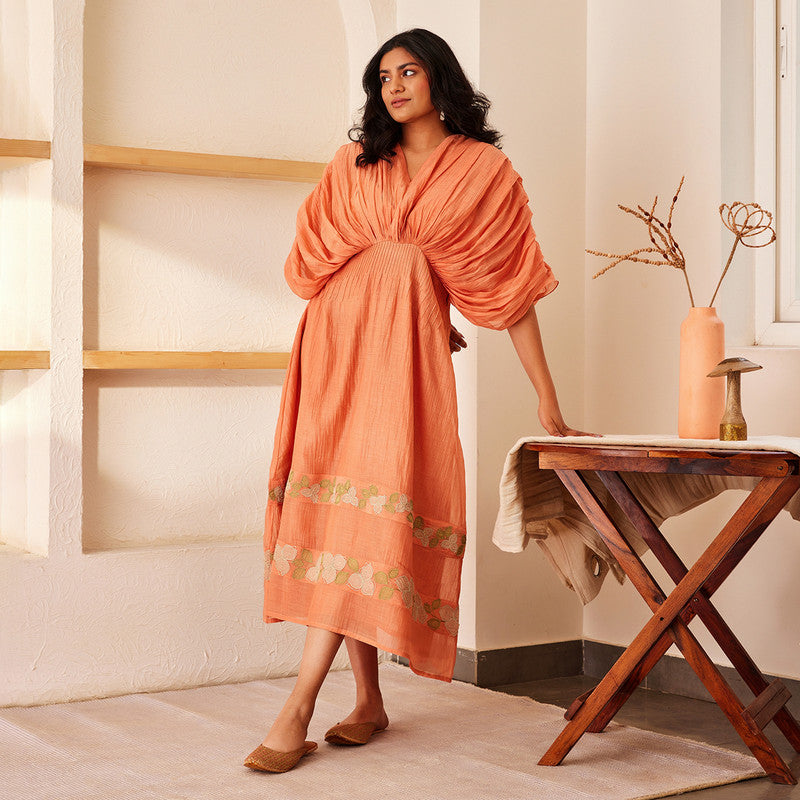 Cotton Chanderi Maxi Dress | Peach