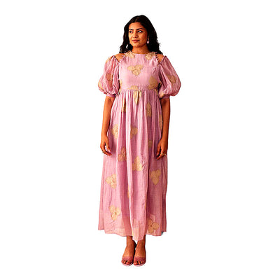 Chanderi Cotton Dress for Women | Flared  Dress | Lavender