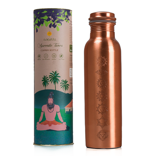 Copper Bottle | 7 Chakra Engraved | 1 Litre