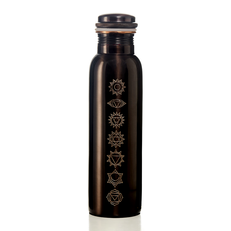 Copper Bottle | 7 Chakra Vintage Engraved | Black Water Bottle | 1 Litre