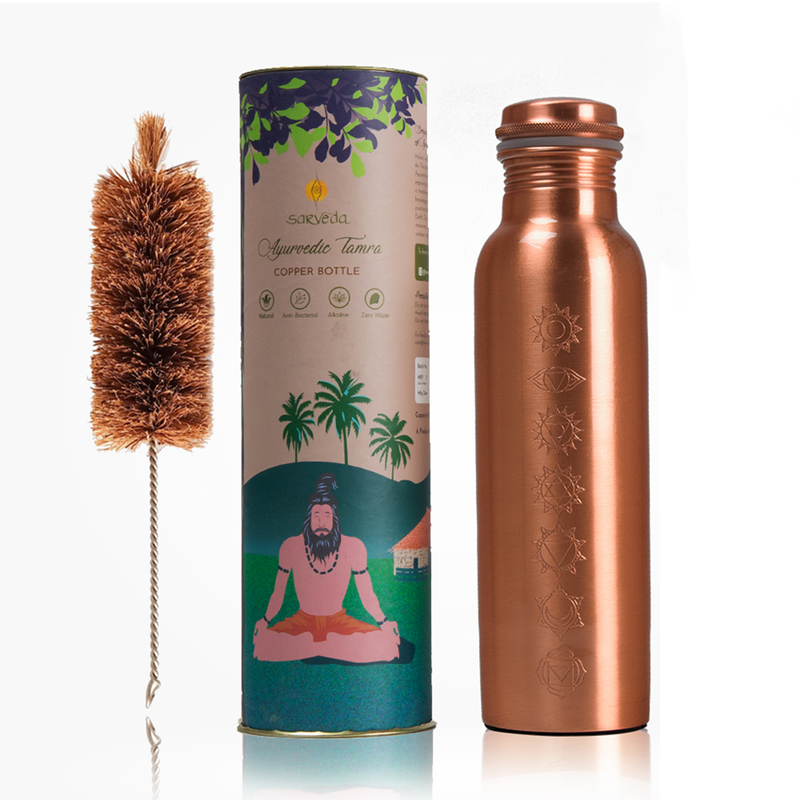 Copper Bottle With Cleaning Brush | 1 Litre