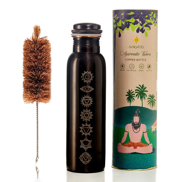 Copper Bottle With Cleaning Brush | 7 Chakra | Brown | 1 Litre