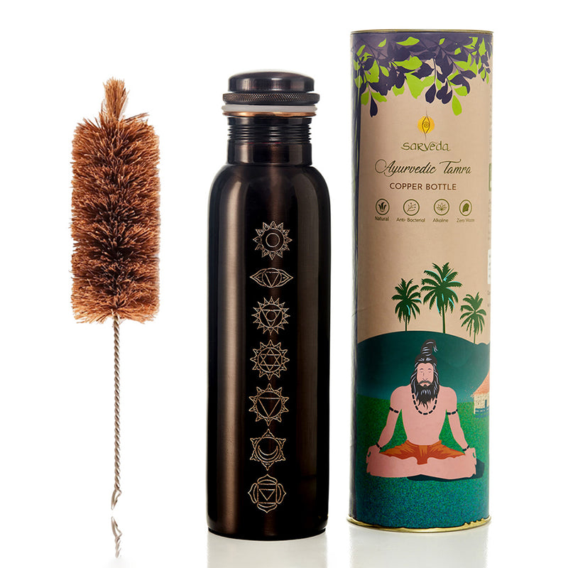 Copper Bottle With Cleaning Brush | 7 Chakra | Black | 1 Litre