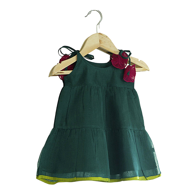 Cotton Silk Dress for Baby Girl | Green