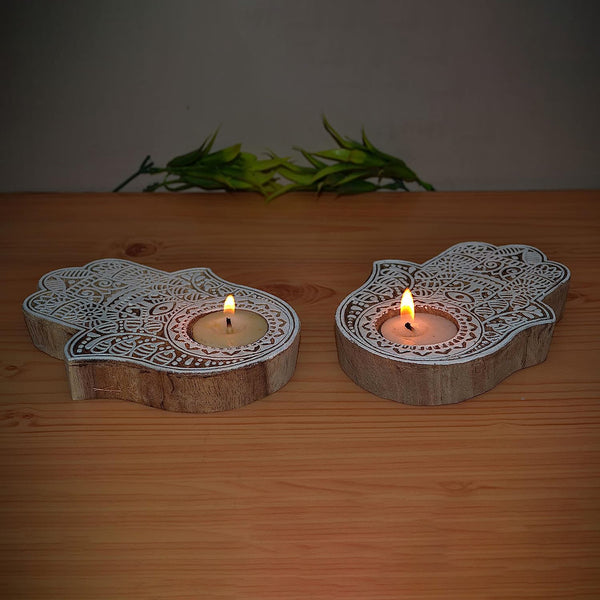 Wooden Tea Light Holder | Handcrafted Diya | Set of 2