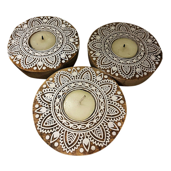 Wooden Tea Light Candle Holder | Set of 3