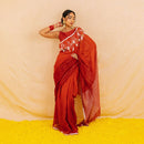 Linen Saree | Festive Wear For Women | Embroidered | Red