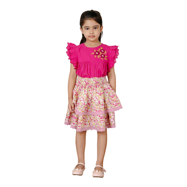 Birthday Outfits | Cotton Printed Skirt for Girls | Pink