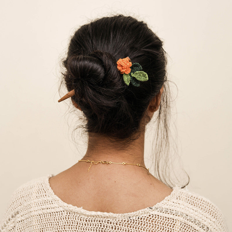 Cotton Yarn Hair Stick | Tangerine