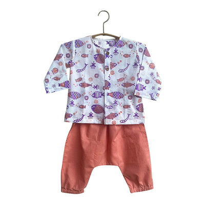 Organic Cotton Kids Kurta Pants Set | Peach & Purple