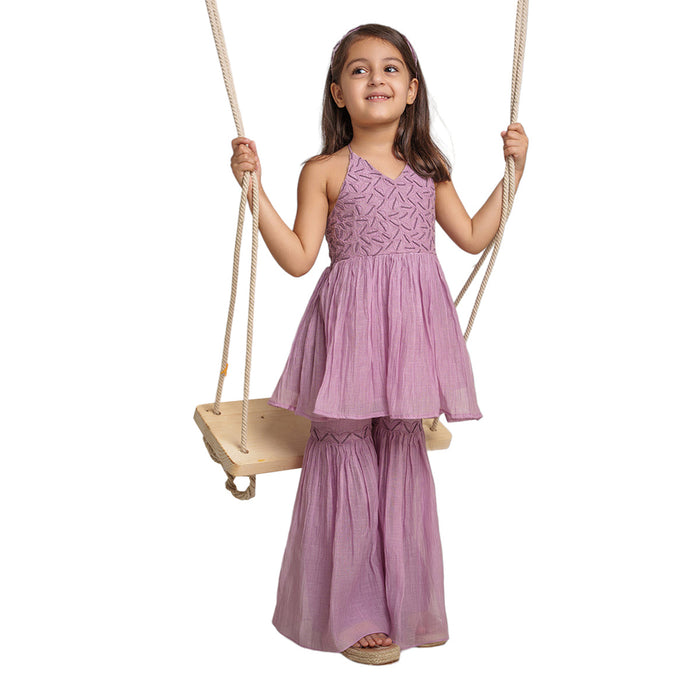 Kurta Sharara Set for Girls | Chanderi Silk | Lavender