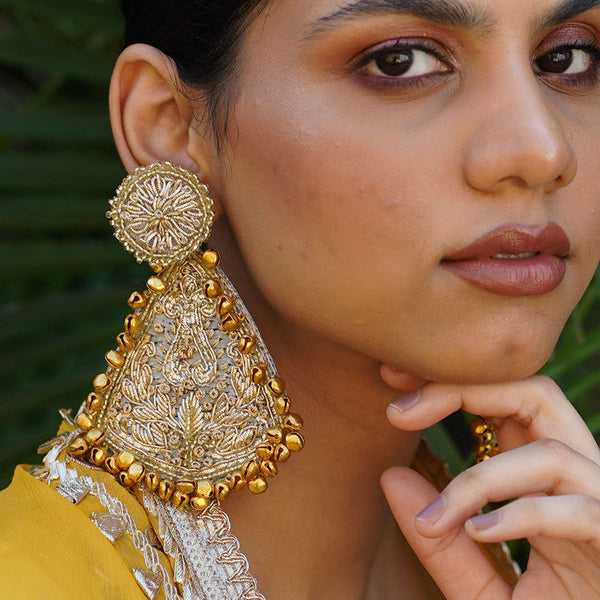 Dangling Ghungroo Earrings | Grey & Gold