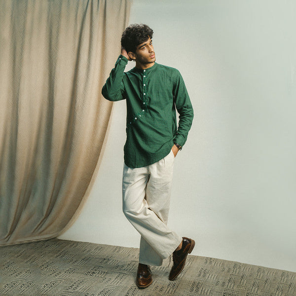 Cotton Shirt | Angrakha Style | Green