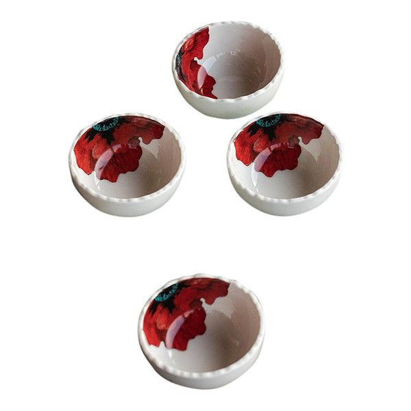 Ceramic Bowls | Small | Ivory & Red | Lead-Free | Set of 4