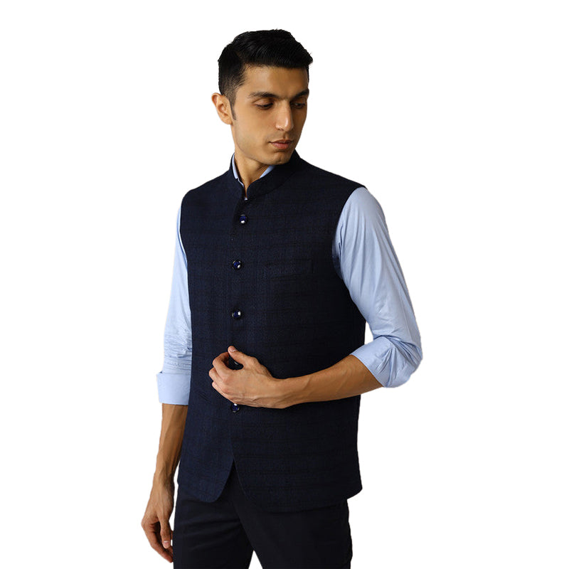 Woolen Mens Nehru Jacket | Blue