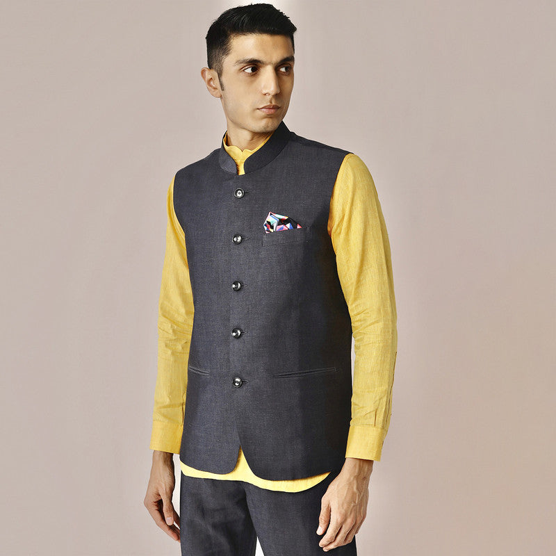 Linen Nehru Jacket for Men | Grey
