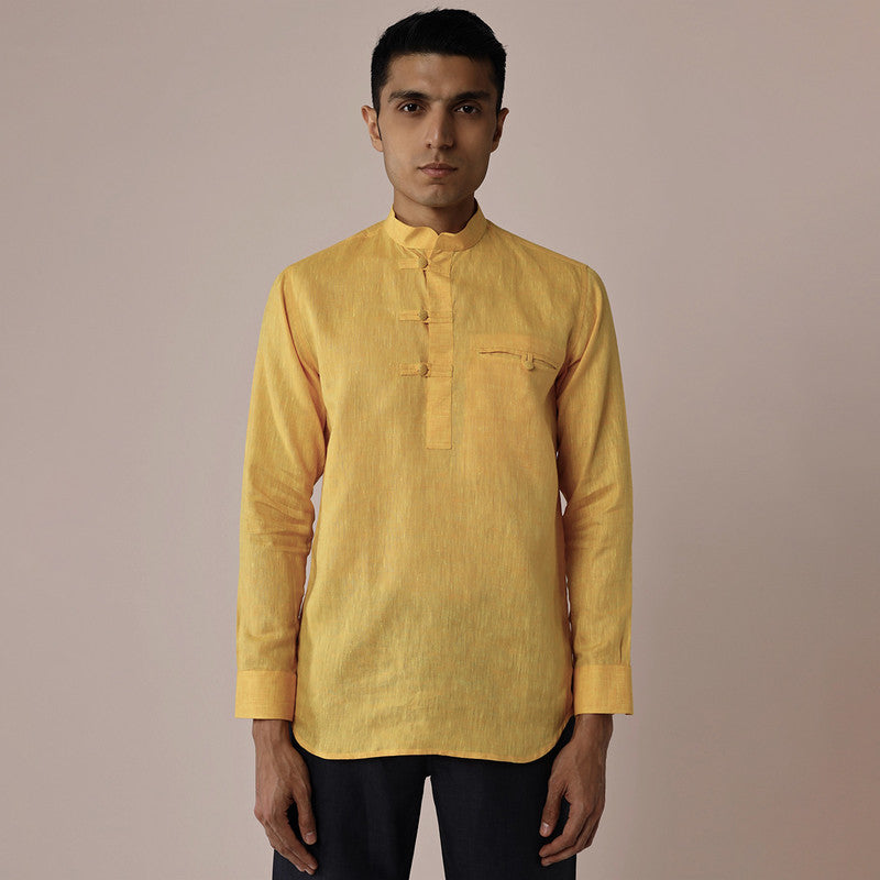 Linen Short Kurta for Men | Popover | Yellow