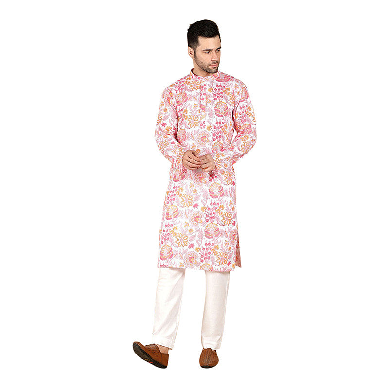 Cotton Kurta for Men | Hand-Block Print | Pink