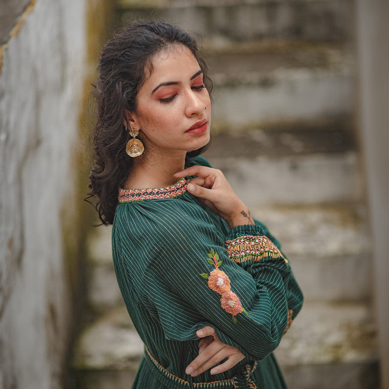 Kala Cotton Dress for Women | Hand Embroidery | Green