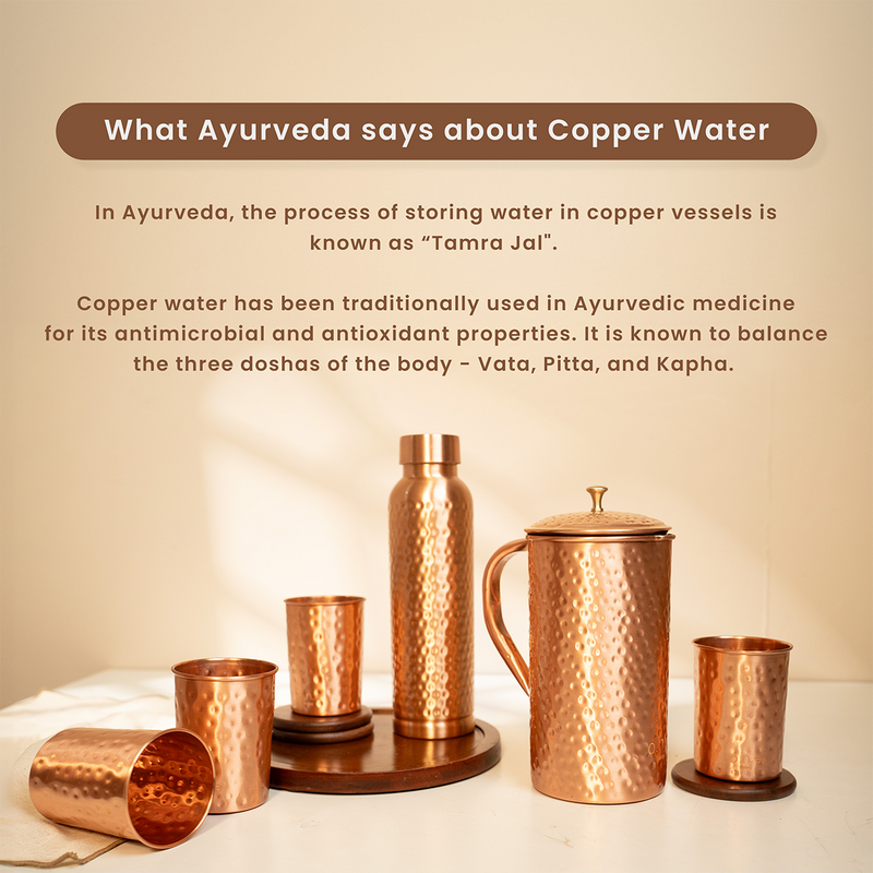 Pure Copper Bottle With Jug & 2 Glasses | Gift Box | Hammered