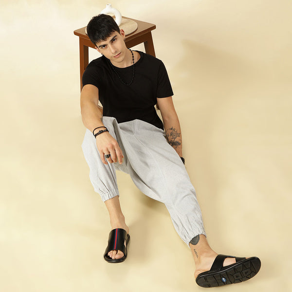 Cotton Harem Pants for Men | Melange Grey | Stripes