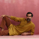 Cotton Long Kurta for Men | Mustard | Mandarin Collar