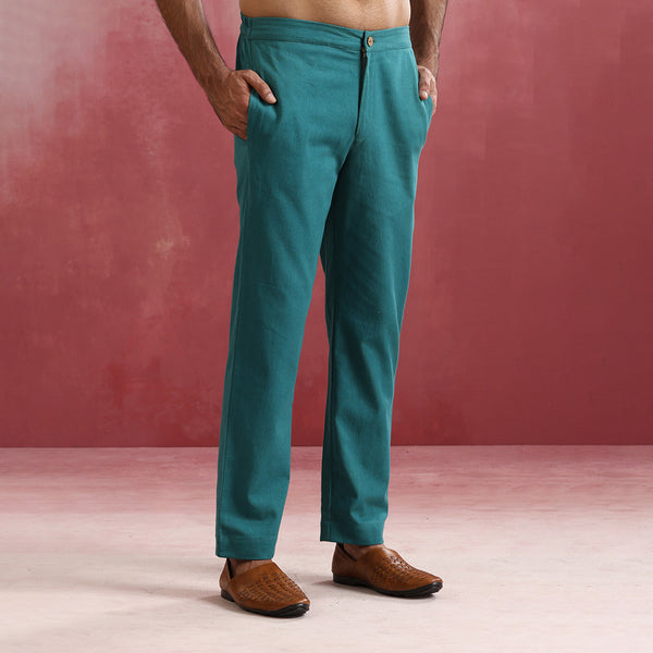 Cotton Kurta Set for Men | Teal Green | Shirt Collar