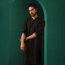 Black Long Kurta for Men | Silk Blend