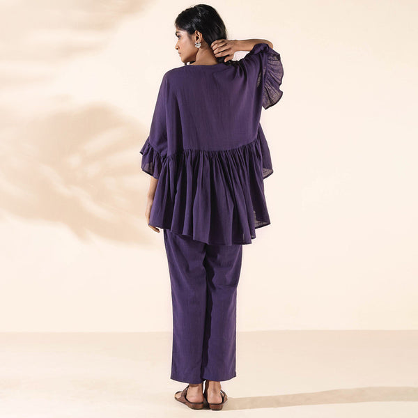 Cotton Flared Co Ord Set for Women | Purple