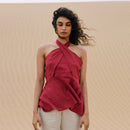 Linen Halter Neck Top | Berry Red