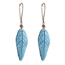 Papier Mache Dangler Earrings | Blue Sleek Leaf | Red