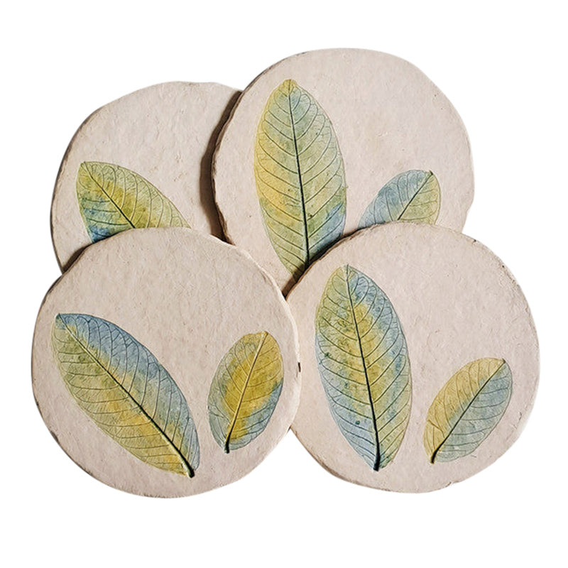 Papier Mache Coasters | Handpainted | Blue & Green | Set of 4