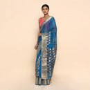 Chanderi Silk Saree | Peacock Motif | Teal Blue