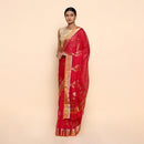 Chanderi Silk Saree | Floral Motif | Red