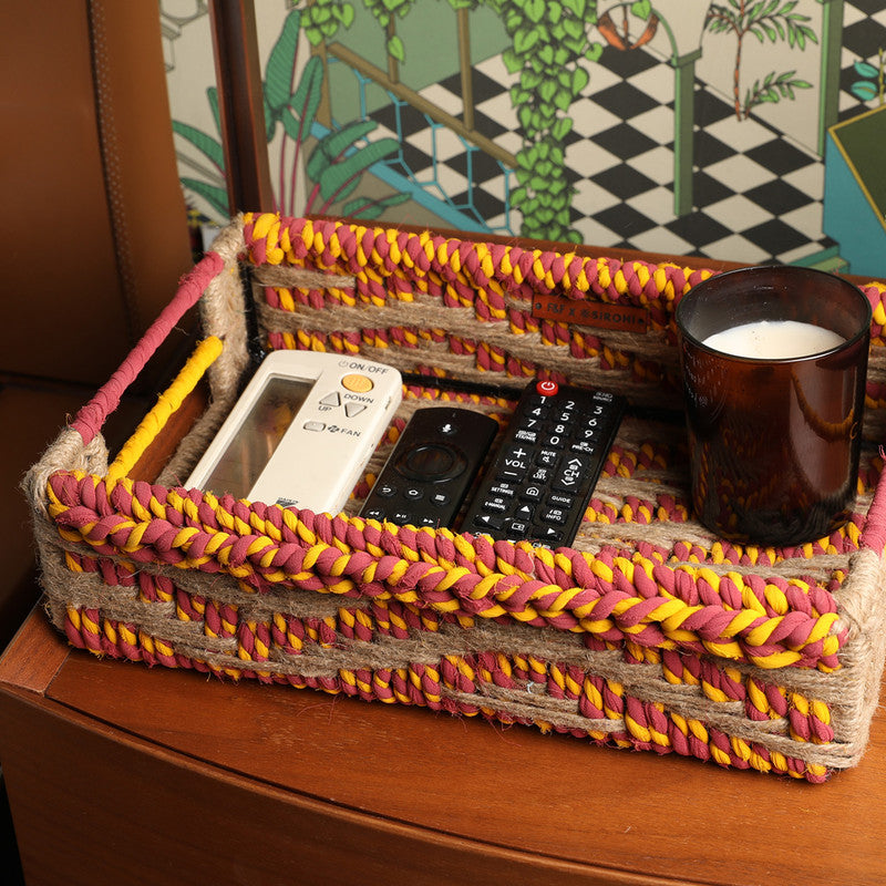 Jute & Metal Tray | Upcycled Textile | Multicolour