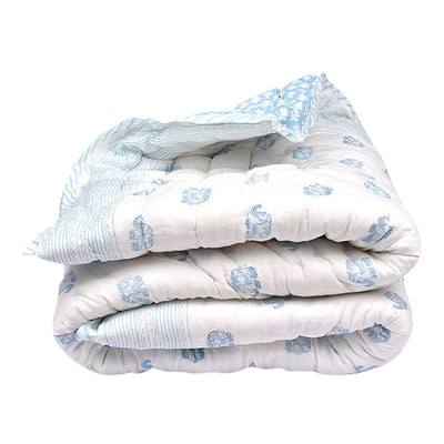 Organic Cotton Baby Quilt | Blue | Elephant Print.