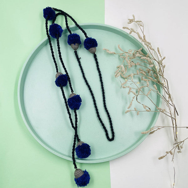 Brass & Cotton Thread Necklace | Blue & Black