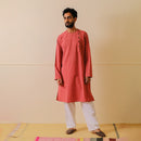 Pure Cotton Angrakha Kurta | Embroidered | Red