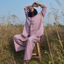 Cotton Oversized Shirt | Handblock Printed | Pink & Blue