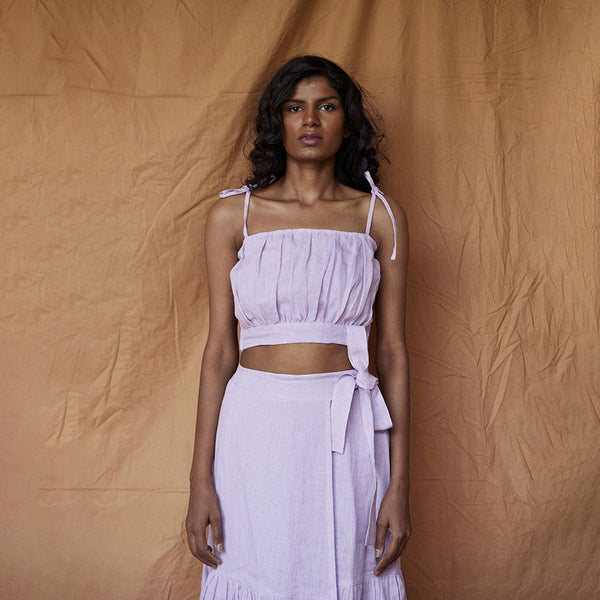 Pure Linen Crop Top | Tie-Straps | Lavender