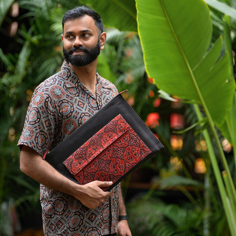 Canvas Laptop Cover | Handblock Printed | Red