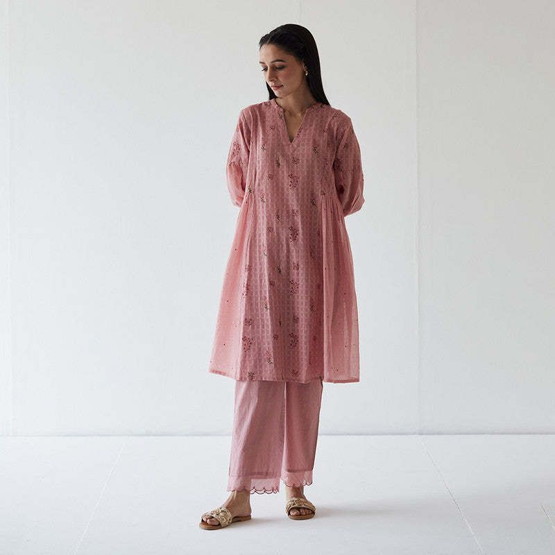 Cotton Silk Tunic Set | Block Printed | Pink