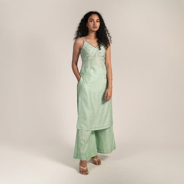 Chanderi Silk Trouser | Flared | Pistachio Green