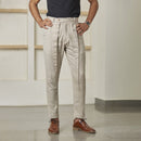 Trousers For Men | Cotton Linen | Pleated | Off-White