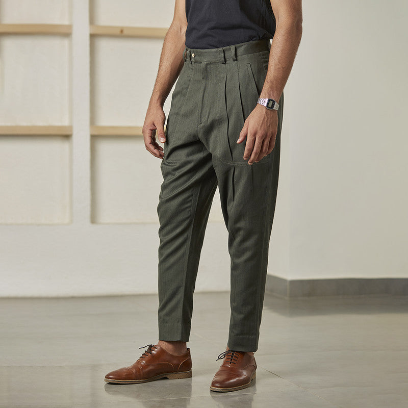 Cotton Linen Tapered Trouser | Dark Grey